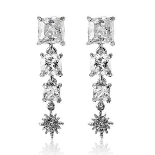 Square Cubic Zircon Crystal Star Ear Drop Earrings Jewelry