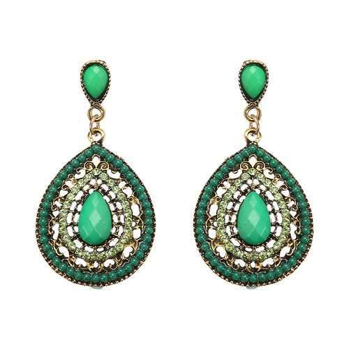 Bohemian Rhinestone Water Drop Pendant Ear Stud Piercing Earrings Clothing Accessories for Women