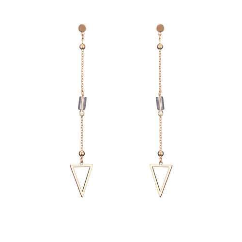 18K Gold Plated Elegant Rhinestone Hollow Triangle Pendant Piercing Earrings Best Gift for Women