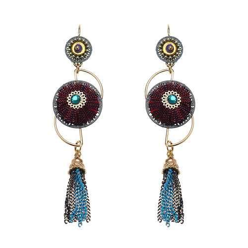 Bohemian Earrings Luxury Gold Plated Flower Charm Tassel Pendant Ear Drop Boho Jewelry for Women