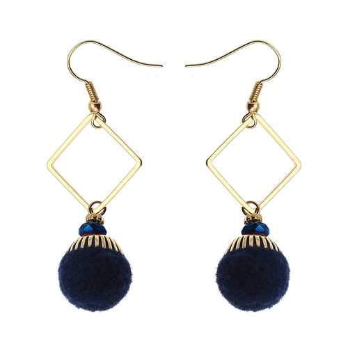 Bohemian Earrings Gold Plated Simple Rhombus Yarn Ball Pendant Ear Drop Boho Jewelry for Women