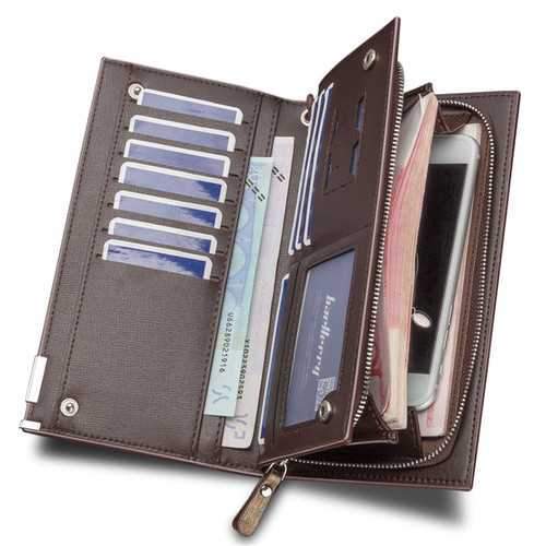 Baellerry Men PU Leather Clutches Bag Handbag Card Holder Wallet Business Long Wallet for iPhone Sa