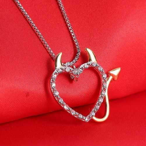 Sweet Couple Devil Love Necklace Crystal Pendants Jewelry
