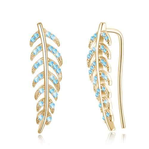 Trendy 925 Silver Inlay Zircon Crystal Elegant Leaf Earring