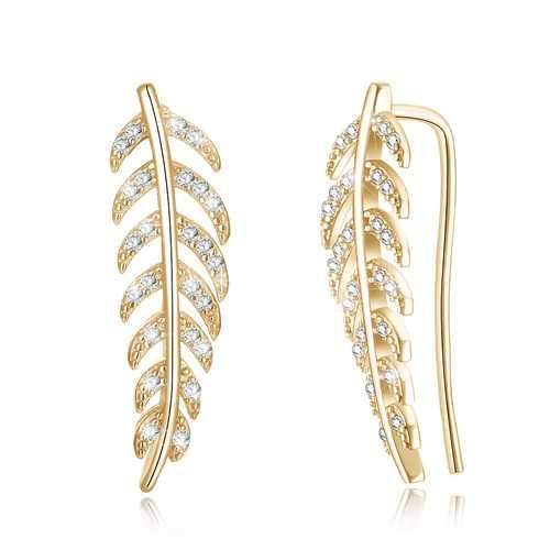 Trendy 925 Silver Inlay Zircon Crystal Elegant Leaf Earring