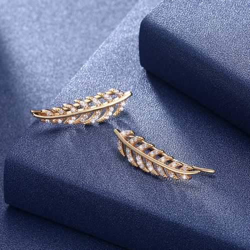 Trendy 925 Silver Inlay Zircon Crystal Elegant Leaf Earring