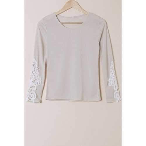 Stylish Scoop Neck Long Sleeve Hollow Out Slimming Women's T-Shirt - Gray S