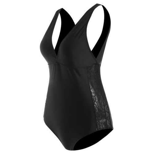 Lace Panel Plunge Swimsuit - Black M