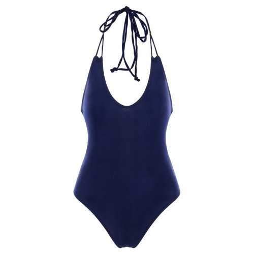 Lace-up Open Back One Piece Swimwear - Lapis Blue M