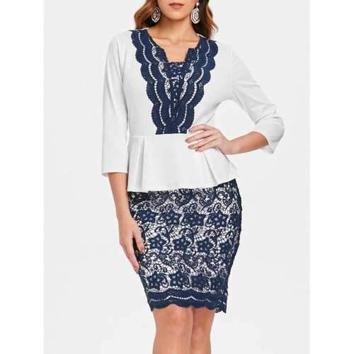 Lace Applique Bodycon Dress - White M