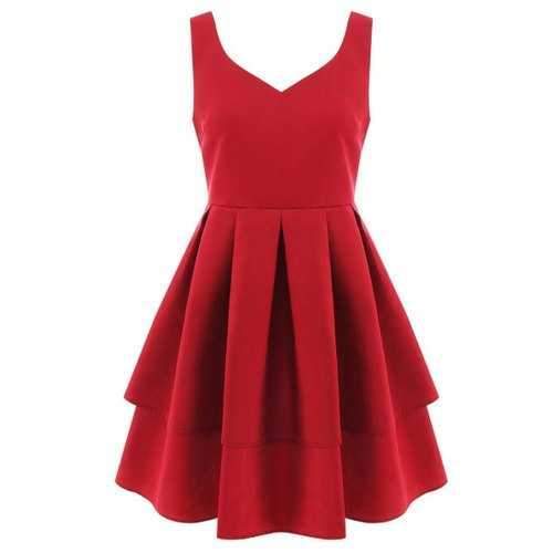 High Waist A Line Party Dress - Red L