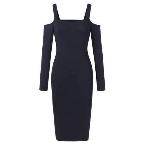 Square Collar Cutout Back Slim Fit Dress - Black L