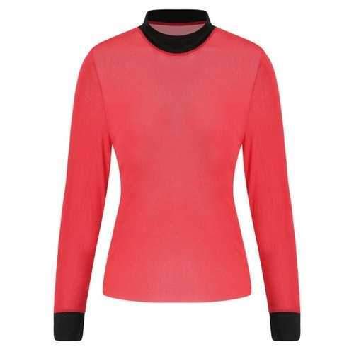 Contrast Trim See Through Mesh Top - Red M