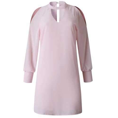 Keyhole Neck Split Sleeve Mini Dress - Pink S