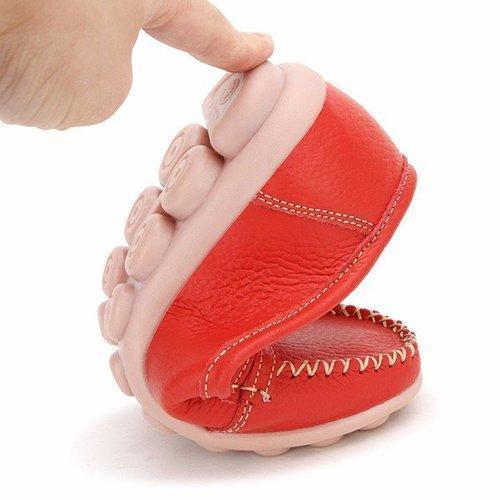 Leather Double Buckle Soft Sole Slip On Casual Flat Loafers