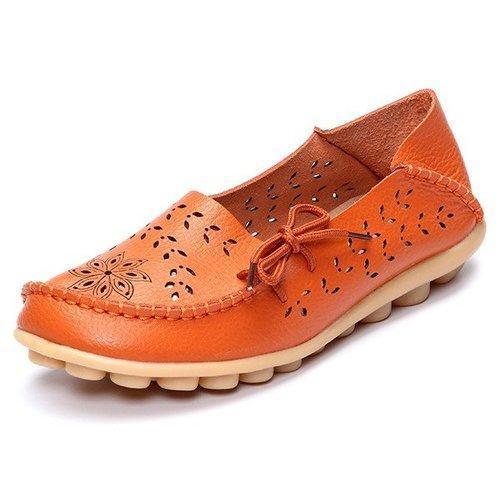 Large Size Breathable Hollow Out Flat Lace Up Soft Leather Shoes
