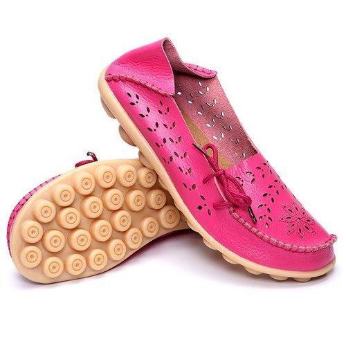 Large Size Breathable Hollow Out Flat Lace Up Soft Leather Shoes