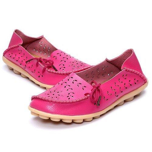 Large Size Breathable Hollow Out Flat Lace Up Soft Leather Shoes
