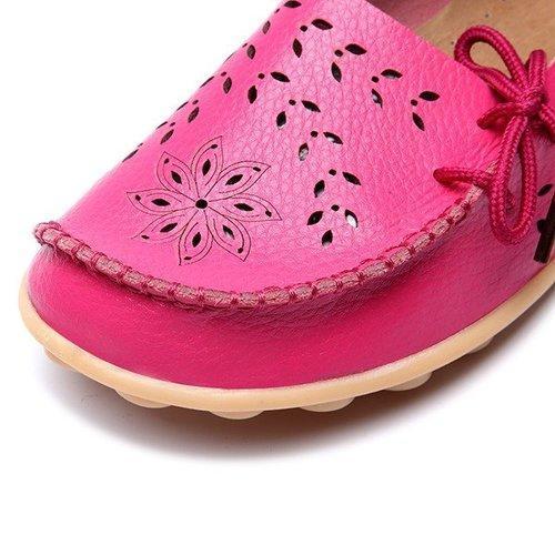 Large Size Breathable Hollow Out Flat Lace Up Soft Leather Shoes