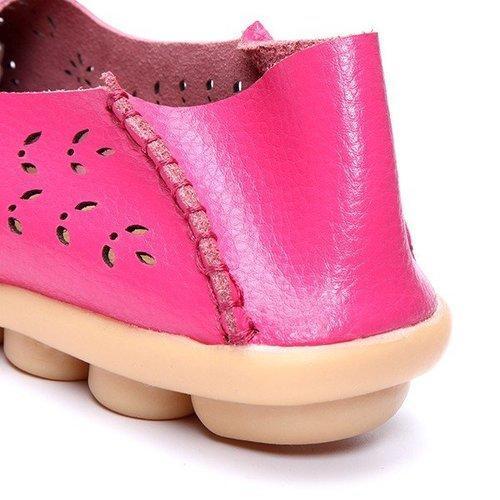 Large Size Breathable Hollow Out Flat Lace Up Soft Leather Shoes