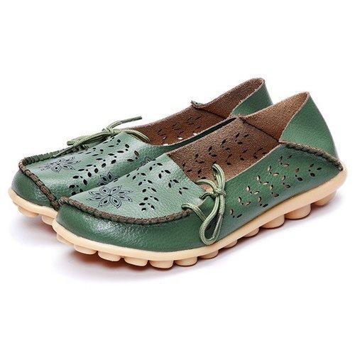 Large Size Breathable Hollow Out Flat Lace Up Soft Leather Shoes