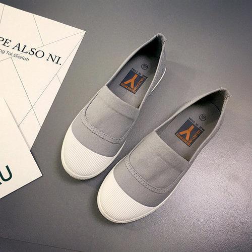 White Toe Color Blocking Canvas Slip On Casual Flat Shoes