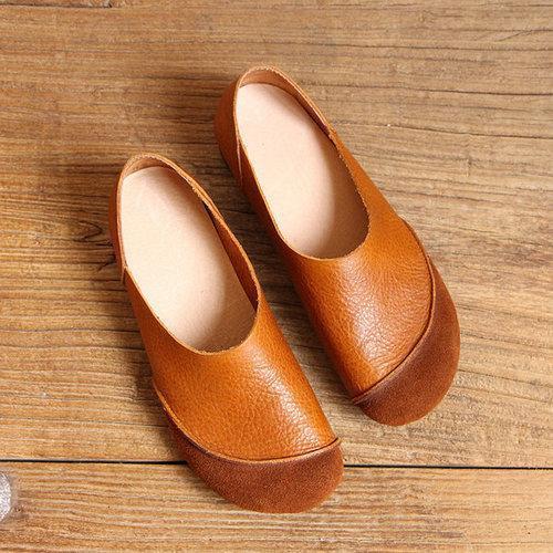 SOCOFY Genuine Leather Color Match Soft Flat Slip On Loafers