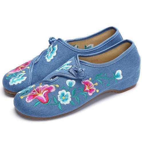 Flower Chinese Knot Retro Embroided Pattern Flat Loafers
