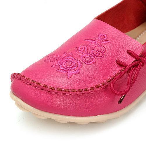 Large Size Floral Print Soft Flat Leather Loafers