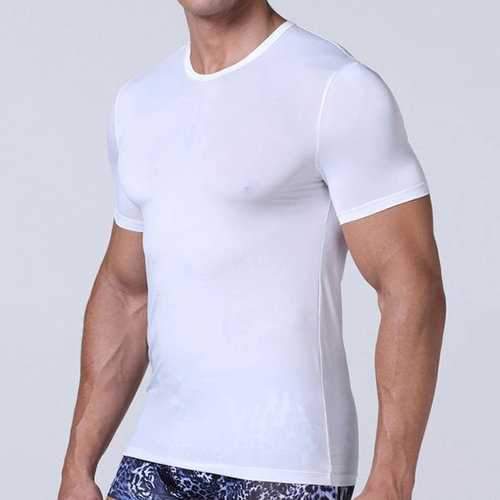 Summer Solid Color Round Collar Ice Silk Quick-drying T-shirt for Men