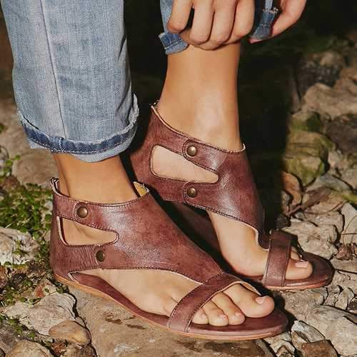 Rivets Zipper Flat Sandals