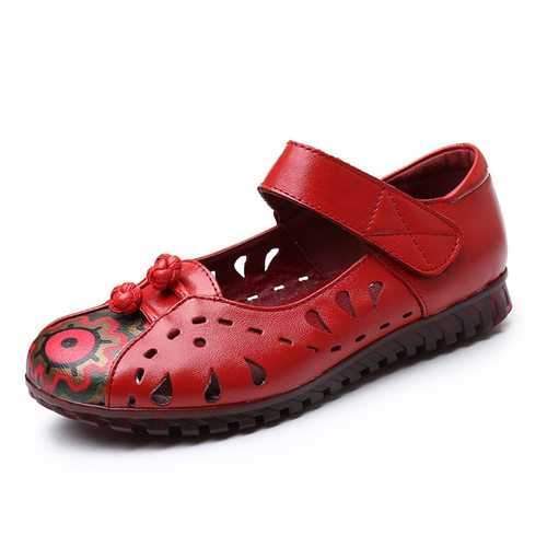 SOCOFY Retro Leather Soft Flat Sandals