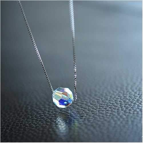 Square Cube S925 Silver Water Drop Star Crystal Necklace