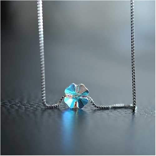 Square Cube S925 Silver Water Drop Star Crystal Necklace