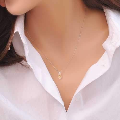 Square Cube S925 Silver Water Drop Star Crystal Necklace