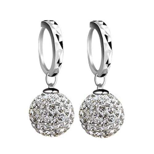 Silver Plated Zircon Ball Dangle Drop Hoop Earrings Women Jewelry