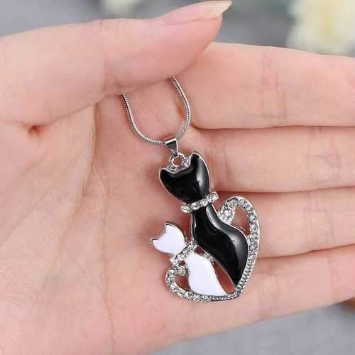 Lovely Cats Heart Pendant Lovers Couple Necklace Chain Jewelry Gift