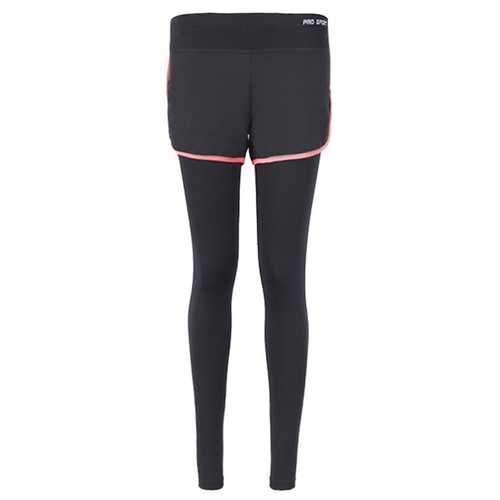 Women Fitness Yoga Workout Leisure Elastic False Two-piece Ninth Pants Leggings Sportswear