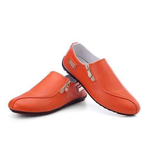 Men Flats Shoes Slip On Casual Comfortable Leather Zipper Loafers Shoes