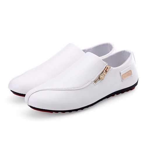 Men Flats Shoes Slip On Casual Comfortable Leather Zipper Loafers Shoes