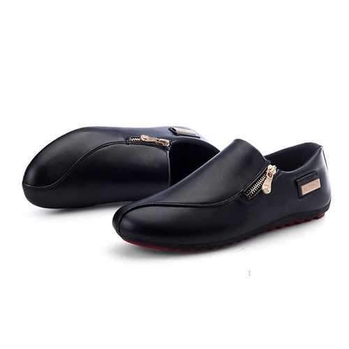 Men Flats Shoes Slip On Casual Comfortable Leather Zipper Loafers Shoes