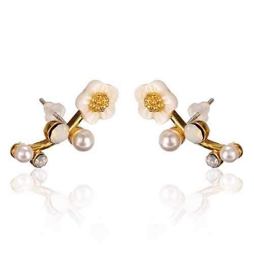 925 Silver Needle Shell Flower Crystal Rhinestone Ear Stud Earrings