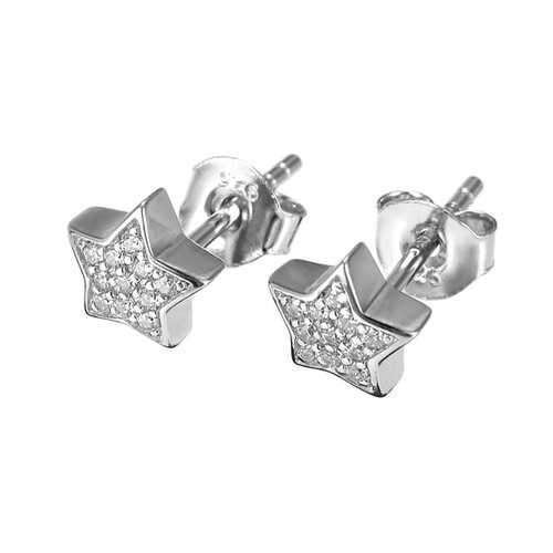 Cute 925 Silver Star Cubic Zircon Crystal Earrings Women Jewelry