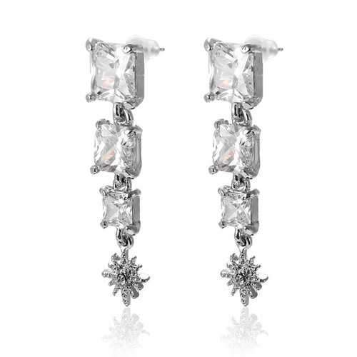 Square Cubic Zircon Crystal Star Ear Drop Earrings Jewelry