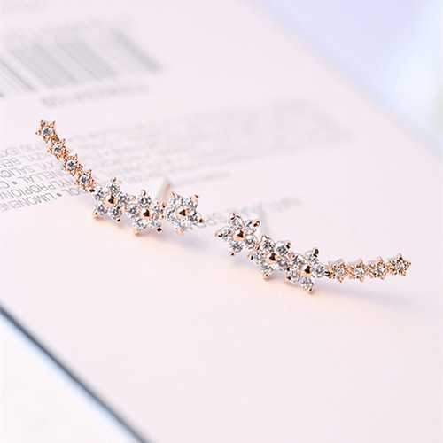 Trendy 925 Silver Needle Star Inlay Zircon Crystal Stud Earrings Jewelry for Women