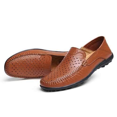 Men Flats Casual Outdoor Leather Hollow Out Flats Shoes