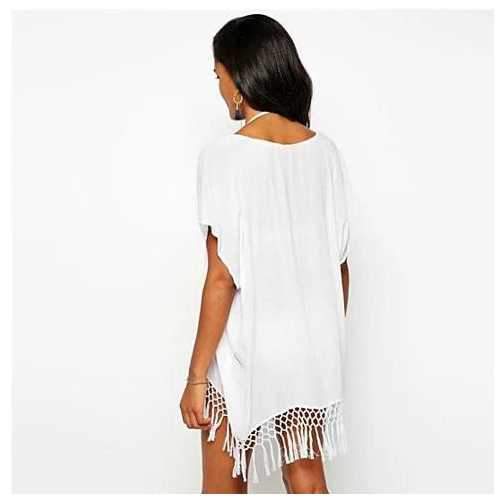 Mid Summer Night White Fringe Trim Tunic