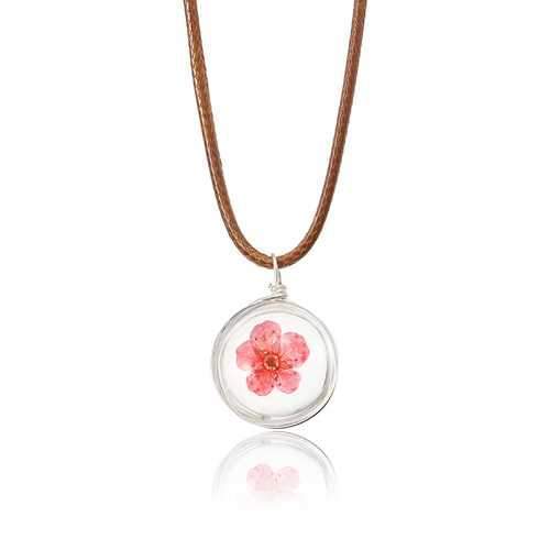 Lovely Dried Flowers Crystal Ball Pendant Wax Rope Clavicle Necklaces