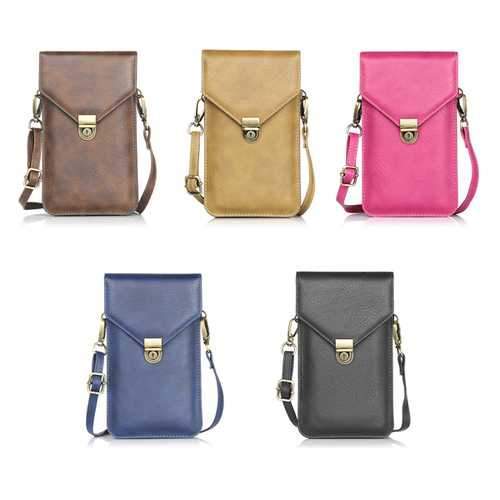 Universal Vertical Double-deck Wallet Card Solt Leather Shoulder Bag For Phone Under 6.3 Inch