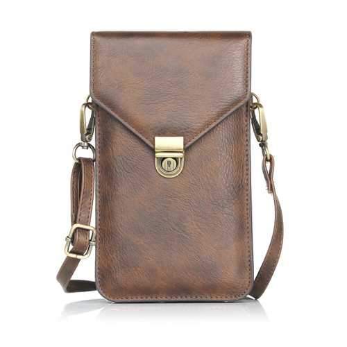 Universal Vertical Double-deck Wallet Card Solt Leather Shoulder Bag For Phone Under 6.3 Inch